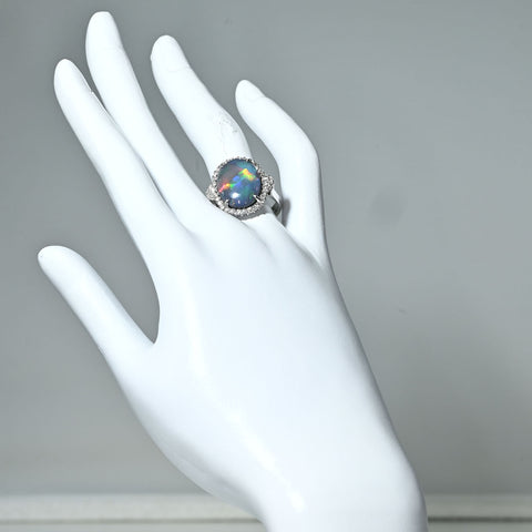 【中古】K18WG BLACK OPAL RING ブラックオパールリング BO6.60ct D0.58ct 7.4g #14.5