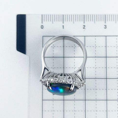 【中古】K18WG BLACK OPAL RING ブラックオパールリング BO6.60ct D0.58ct 7.4g #14.5