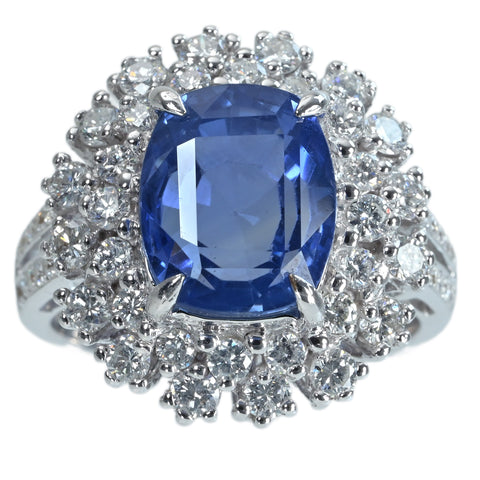 【中古】K18WG SAPPHIRE RING スリランカ産非加熱サファイアリング S7.57ct D1.32ct GRS鑑別書 9.7g #13