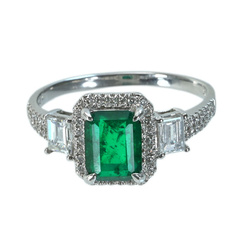 【中古】 K18WG EMERALD エメラルドリングE1.40ct D0.72ct 3.7g #16.5
