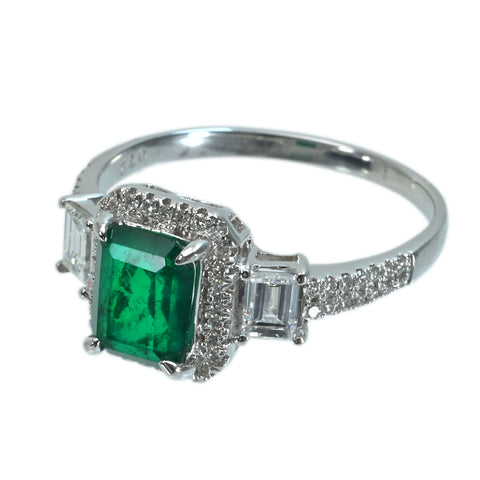 【中古】 K18WG EMERALD エメラルドリングE1.40ct D0.72ct 3.7g #16.5