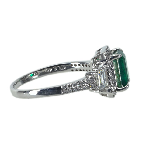 【中古】 K18WG EMERALD エメラルドリングE1.40ct D0.72ct 3.7g #16.5