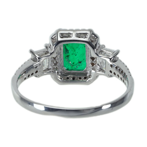【中古】 K18WG EMERALD エメラルドリングE1.40ct D0.72ct 3.7g #16.5