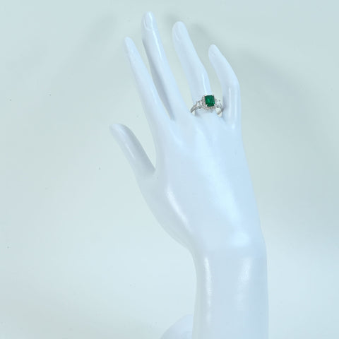 【中古】 K18WG EMERALD エメラルドリングE1.40ct D0.72ct 3.7g #16.5