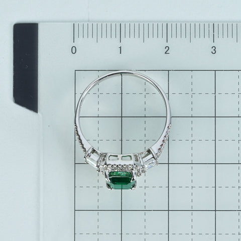【中古】 K18WG EMERALD エメラルドリングE1.40ct D0.72ct 3.7g #16.5