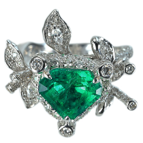 【中古】K18WG EMERALD コロンビア産エメラルドリング RING E2.37ct D1.7ct4 AIGS Vivid Green 鑑別書 9.0g #10.5