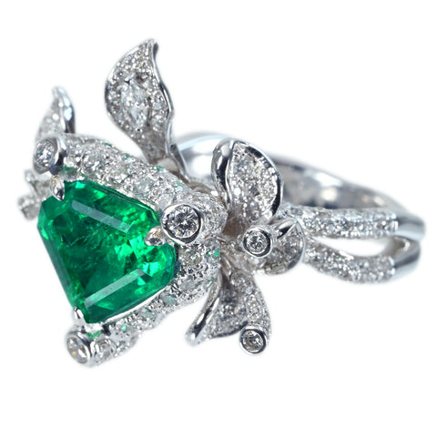 【中古】K18WG EMERALD コロンビア産エメラルドリング RING E2.37ct D1.7ct4 AIGS Vivid Green 鑑別書 9.0g #10.5
