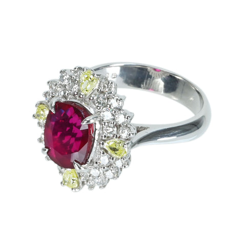 Pre-owned 18K White Gold Ruby Ring, Unheated Mozambique Ruby, 3.03ct R, 1.13ct D, GRS Certificate, 8.0g, #13.5 