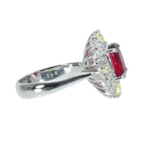 Pre-owned 18K White Gold Ruby Ring, Unheated Mozambique Ruby, 3.03ct R, 1.13ct D, GRS Certificate, 8.0g, #13.5 