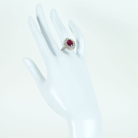 Pre-owned 18K White Gold Ruby Ring, Unheated Mozambique Ruby, 3.03ct R, 1.13ct D, GRS Certificate, 8.0g, #13.5 