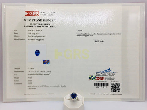 【中古】K18WG SAPPHIREスリランカ産 サファイアリング S7.24ct D1.50ct GRS鑑別書 7.0g #13　