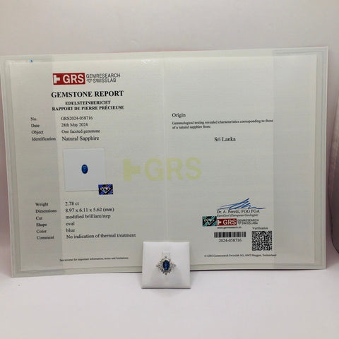 【中古】 K18WG SAPPHIRE スリランカ産非加熱サファイアリング S2.78ct D1.00ct GRS鑑別書 5.6g #13