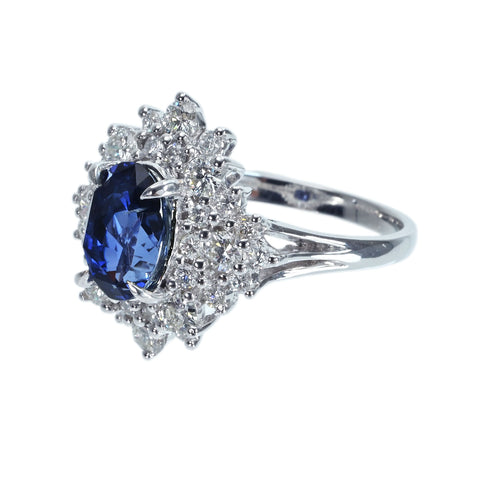 【中古】 K18WG SAPPHIRE スリランカ産非加熱サファイアリング S2.78ct D1.00ct GRS鑑別書 5.6g #13