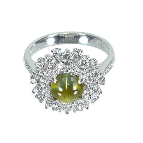 【中古】K18WG CATS EYEクリソベリルキャッツアイリング CE2.32ct D0.91ct 6.1g #13