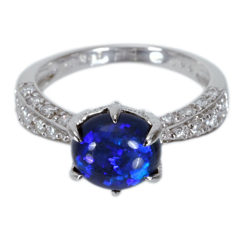 【中古】K18WG BLACK OPAL ブラックオパールリング BO2.15ct D0.56ct 4.0g #13