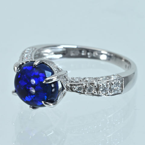 【中古】K18WG BLACK OPAL ブラックオパールリング BO2.15ct D0.56ct 4.0g #13