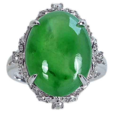 【中古】K18WG JADEITE ヒスイリング J11.99ct D0.37ct 7.4g #12.5