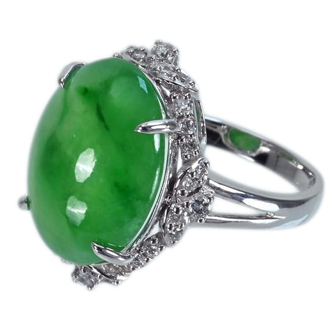 【中古】K18WG JADEITE ヒスイリング J11.99ct D0.37ct 7.4g #12.5