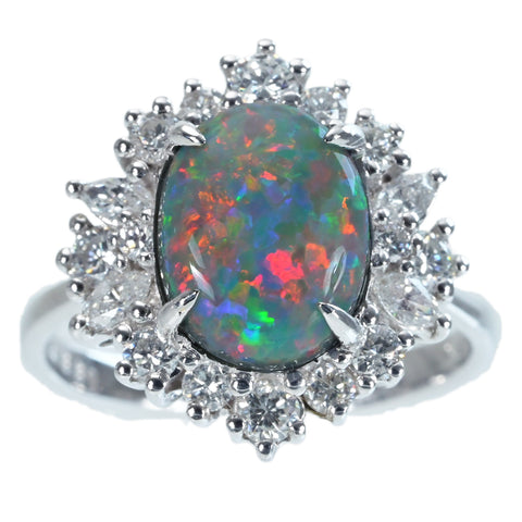【中古】K18WG BLACK OPAL RING ブラックオパールリング BO3.31ct D0.89ct 4.8g #13.5