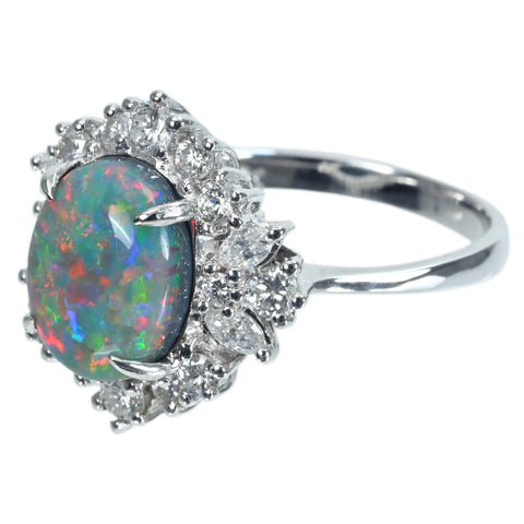 【中古】K18WG BLACK OPAL RING ブラックオパールリング BO3.31ct D0.89ct 4.8g #13.5