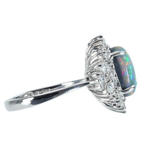 【中古】K18WG BLACK OPAL RING ブラックオパールリング BO3.31ct D0.89ct 4.8g #13.5