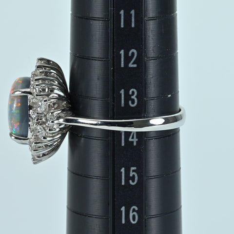 【中古】K18WG BLACK OPAL RING ブラックオパールリング BO3.31ct D0.89ct 4.8g #13.5