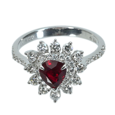 【中古】K18WG RUBY 非加熱ルビーリング R1.03ct D0.85ct AIGSピジョンブラッド 鑑別書 3.6g #13.5