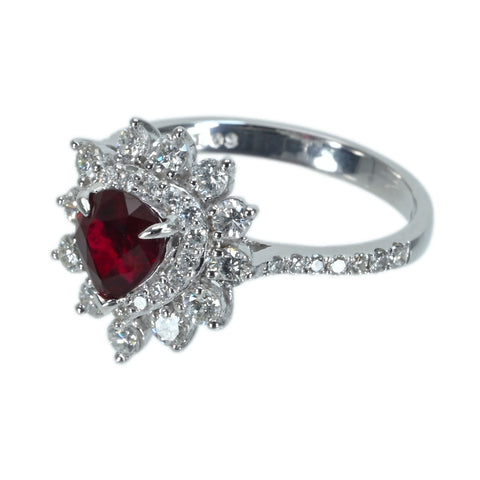 【中古】K18WG RUBY 非加熱ルビーリング R1.03ct D0.85ct AIGSピジョンブラッド 鑑別書 3.6g #13.5