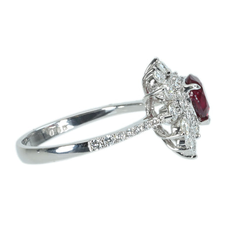 【中古】K18WG RUBY 非加熱ルビーリング R1.03ct D0.85ct AIGSピジョンブラッド 鑑別書 3.6g #13.5