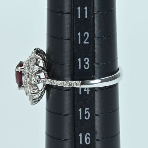 【中古】K18WG RUBY 非加熱ルビーリング R1.03ct D0.85ct AIGSピジョンブラッド 鑑別書 3.6g #13.5