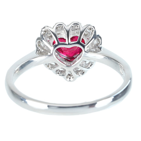 【中古】K18WG RUBY 非加熱ハートシェイプルビーリング R1.12ct D0.32ct AIGS”ピジョンブラッド”鑑別書 3.1g #13.5