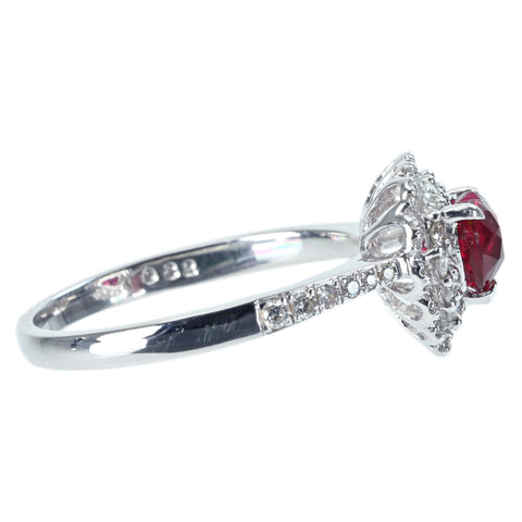 【中古】K18WG RUBY 非加熱ハートシェイプルビーリング R1.12ct D0.32ct AIGS”ピジョンブラッド”鑑別書 3.1g #13.5