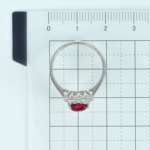 【中古】K18WG RUBY 非加熱ハートシェイプルビーリング R1.12ct D0.32ct AIGS”ピジョンブラッド”鑑別書 3.1g #13.5