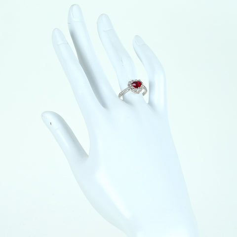 【中古】K18WG RUBY 非加熱ハートシェイプルビーリング R1.12ct D0.32ct AIGS”ピジョンブラッド”鑑別書 3.1g #13.5
