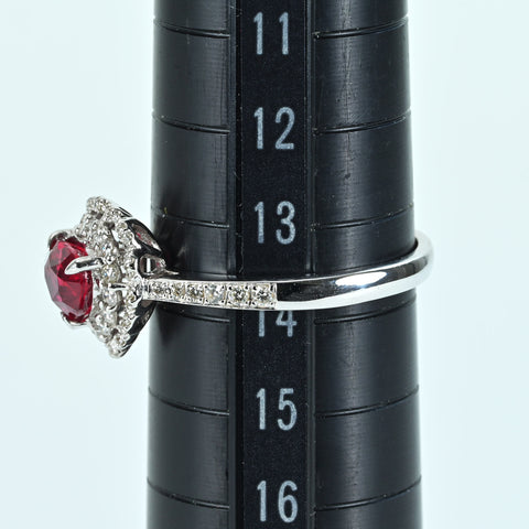 【中古】K18WG RUBY 非加熱ハートシェイプルビーリング R1.12ct D0.32ct AIGS”ピジョンブラッド”鑑別書 3.1g #13.5
