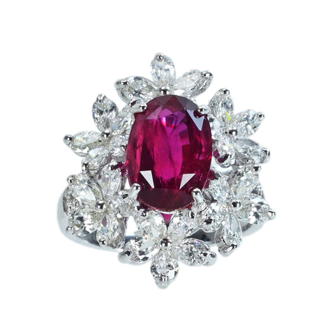 【中古】K18WG RUBY RING モザンビーク産非加熱ルビーリング R5.47ct D2.36ct 7.0g #11