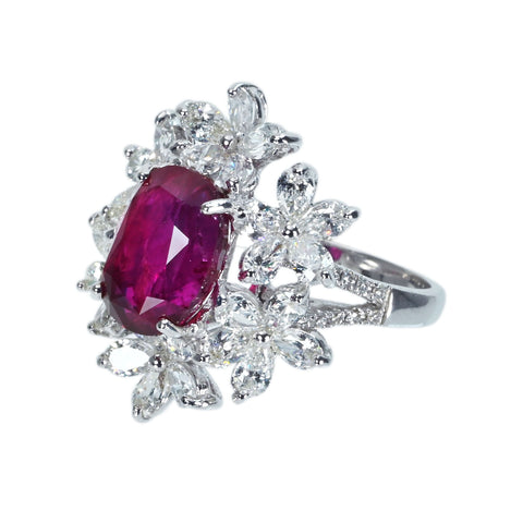 [Pre-owned] K18WG RUBY RING Unheated Mozambique Ruby Ring R5.47ct D2.36ct 7.0g #11 