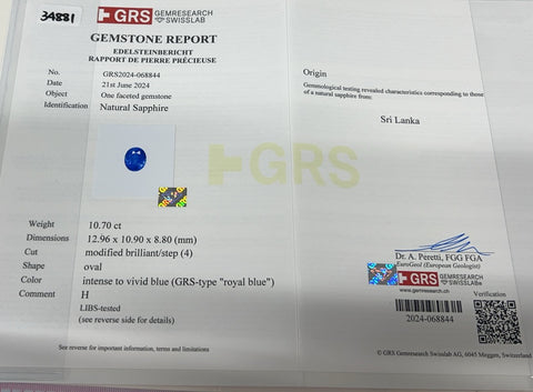 【中古】K18WG SAPPHIREスリランカ産上質サファイアリング S10.69ct D2.10ct GRS鑑別書 9.8g ＃14