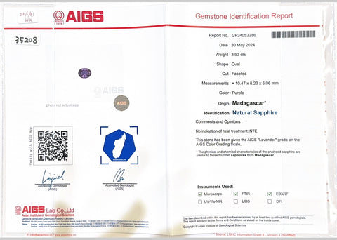 【中古】K18YG PURPLE SAPPHIRE マダガスカル産非加熱パープルサファイアリング S3.93ct D1.04ct AIGS鑑別書 6.5g ＃11