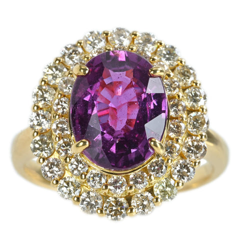 【中古】K18YG PURPLE SAPPHIRE マダガスカル産非加熱パープルサファイアリング S3.93ct D1.04ct AIGS鑑別書 6.5g ＃11