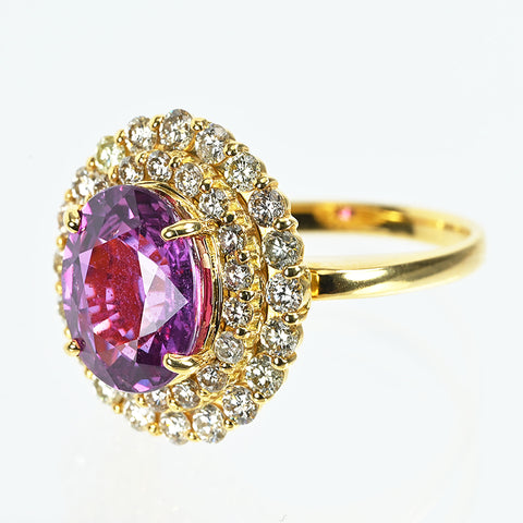 【中古】K18YG PURPLE SAPPHIRE マダガスカル産非加熱パープルサファイアリング S3.93ct D1.04ct AIGS鑑別書 6.5g ＃11