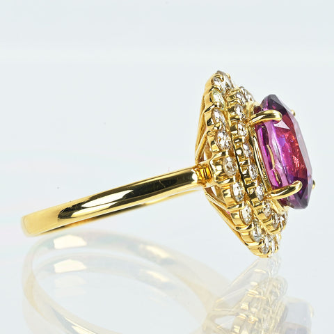 【中古】K18YG PURPLE SAPPHIRE マダガスカル産非加熱パープルサファイアリング S3.93ct D1.04ct AIGS鑑別書 6.5g ＃11