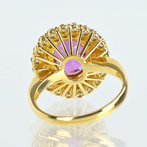 【中古】K18YG PURPLE SAPPHIRE マダガスカル産非加熱パープルサファイアリング S3.93ct D1.04ct AIGS鑑別書 6.5g ＃11