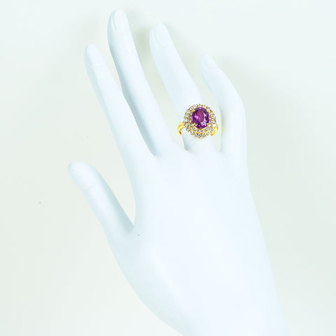 【中古】K18YG PURPLE SAPPHIRE マダガスカル産非加熱パープルサファイアリング S3.93ct D1.04ct AIGS鑑別書 6.5g ＃11