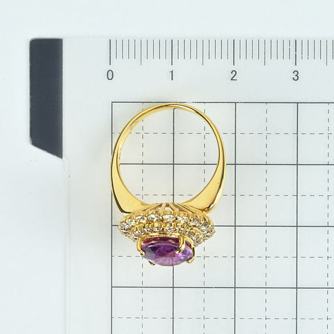 【中古】K18YG PURPLE SAPPHIRE マダガスカル産非加熱パープルサファイアリング S3.93ct D1.04ct AIGS鑑別書 6.5g ＃11