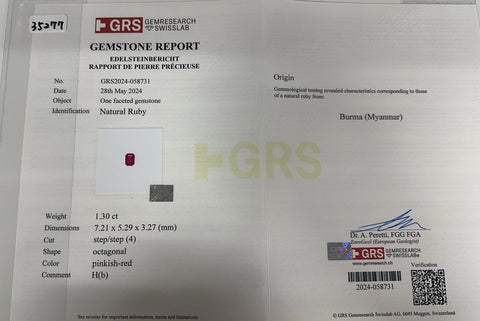 【中古】PT850/PT900 RUBY ビルマ産ルビーペンダントネックレス R1.30ct D0.62ct GRS鑑別書 7.7g