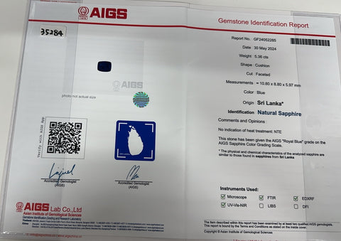 Pre-owned PT900 No Heat Sapphire Ring, Sri Lankan Unheated Sapphire, S5.36ct, D0.80ct, Royal Blue, AIGS Certificate, 9.7g, #11 