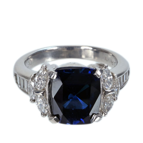 Pre-owned PT900 No Heat Sapphire Ring, Sri Lankan Unheated Sapphire, S5.36ct, D0.80ct, Royal Blue, AIGS Certificate, 9.7g, #11 