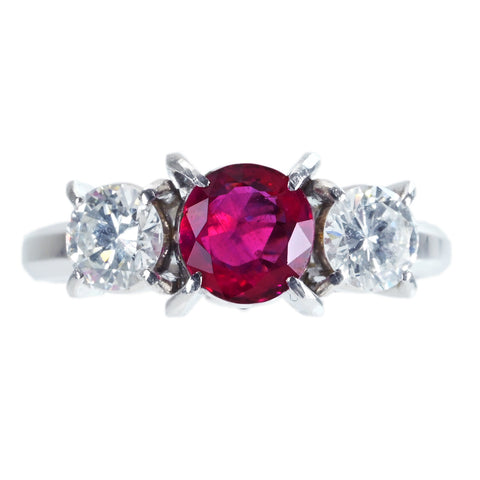 【中古】PT850 Myanmar NON HEAT RUBY RING ミャンマー（ビルマ）産非加熱ルビーリング R0.90ct D0.70ct AIGS鑑別書 6.1g #11