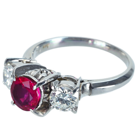 【中古】PT850 Myanmar NON HEAT RUBY RING ミャンマー（ビルマ）産非加熱ルビーリング R0.90ct D0.70ct AIGS鑑別書 6.1g #11